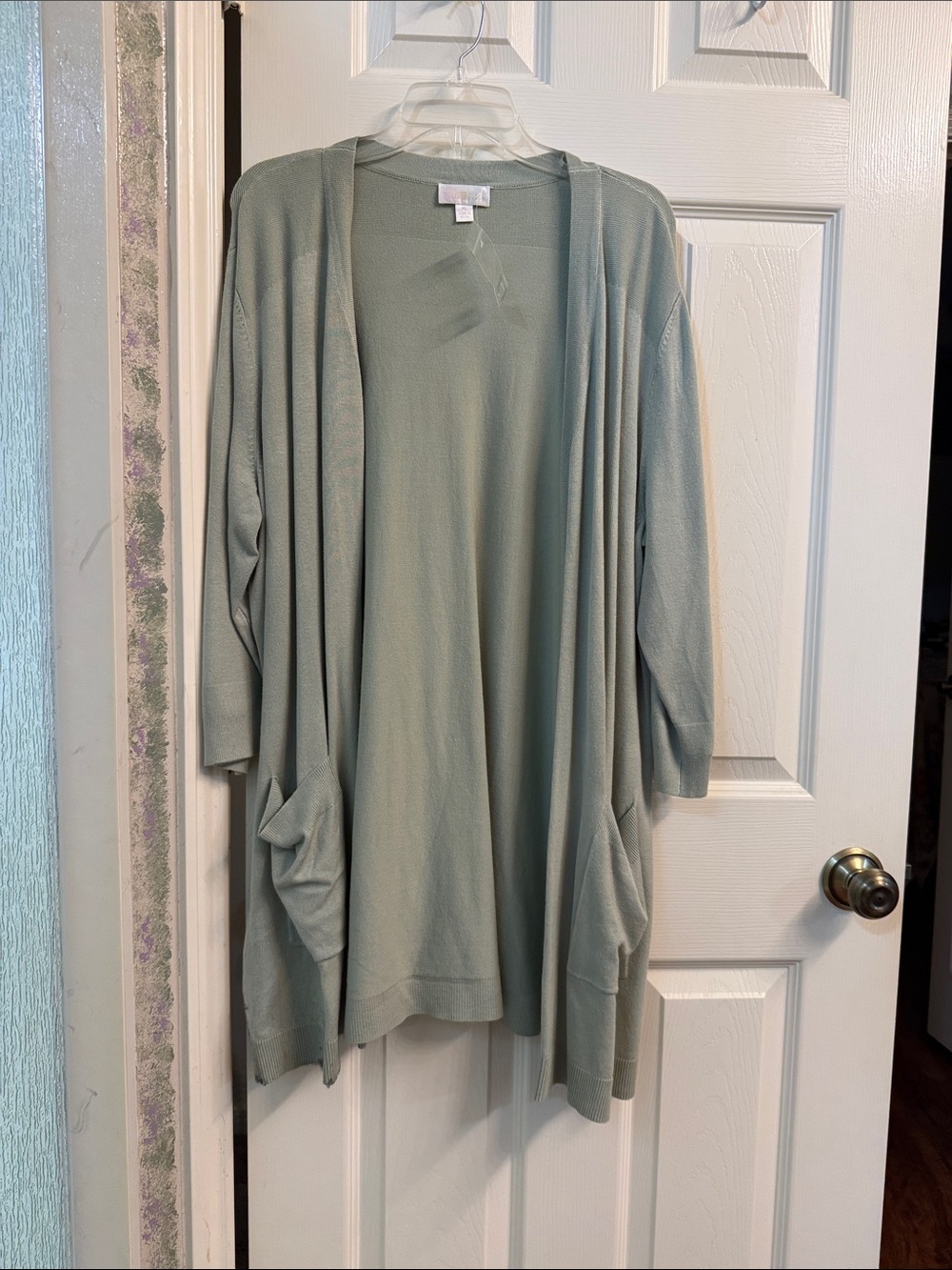 Belle by Kim Gravel Sage Green Open Cardigan with Pockets